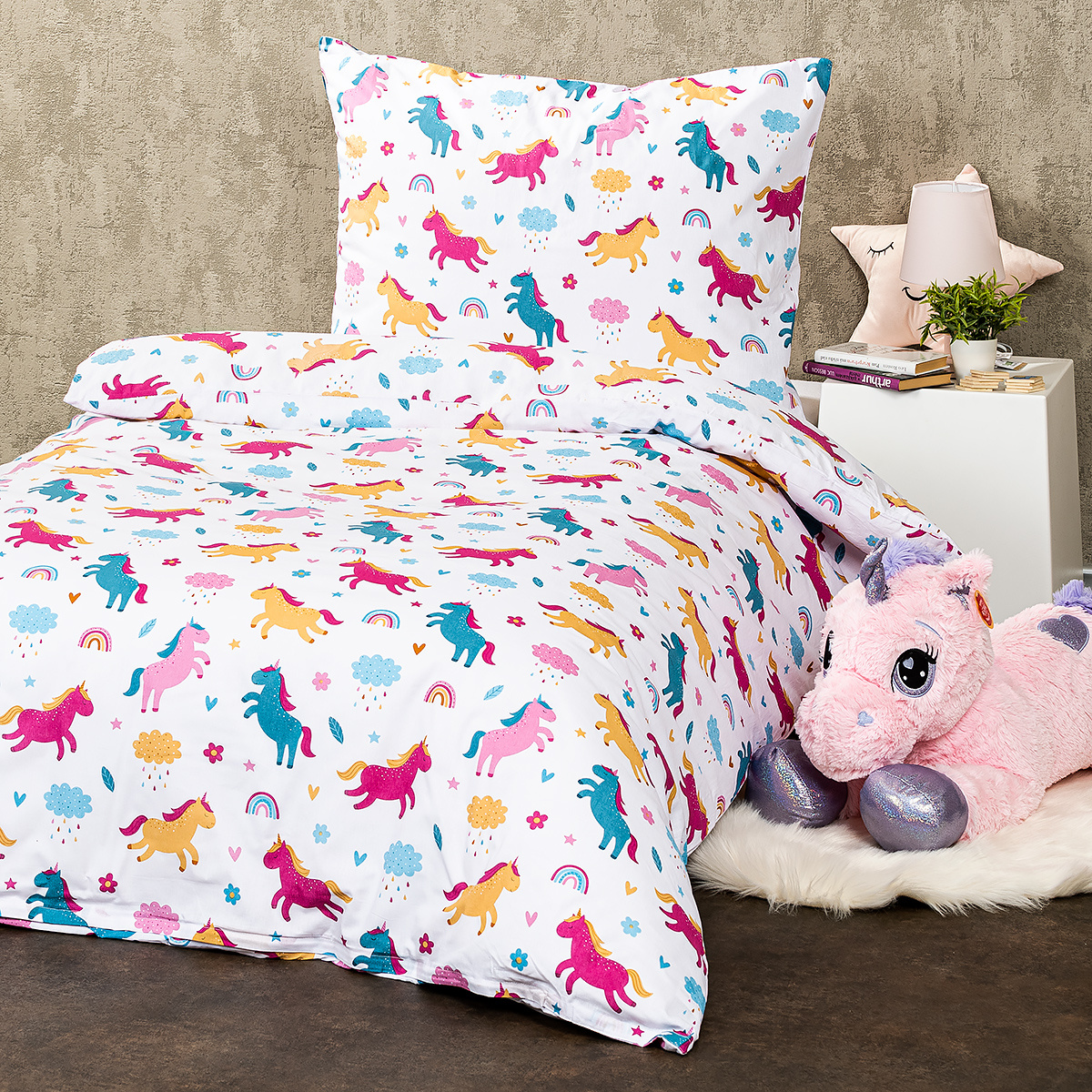 Lenjerie pat 4Home Unicorn pentru copii, bumbac, 140 x 200 cm, 70 x 90 cm 140