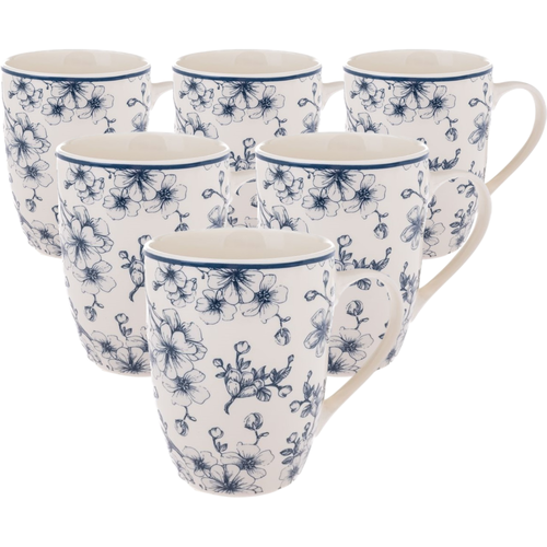 Set de 6 căni din ceramică Flori delicate 300 ml,albastru