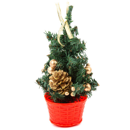 Vánoční stromek s mašlí zlatá, 25 cm