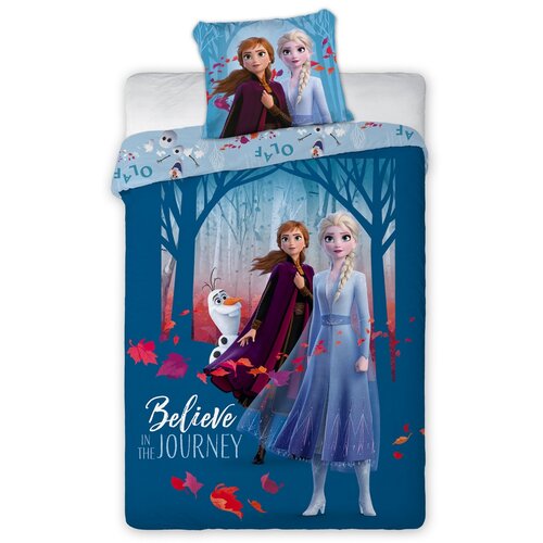 Lenjerie din bumbac, pentru copii, Regatul degheață Anna cu Elsa, 140 x 200 cm, 70 x 90 cm