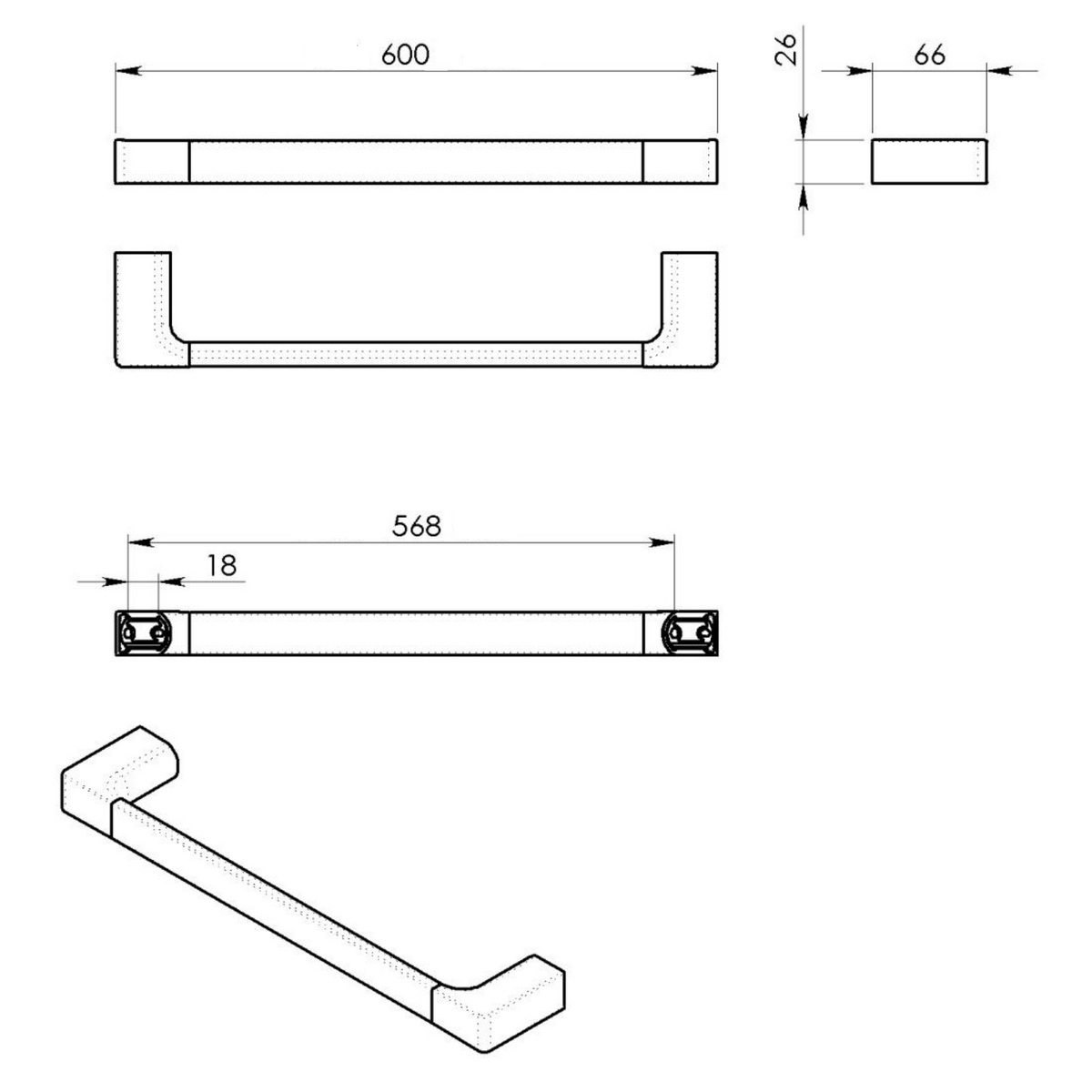 GEDY PI216002 Pirenei törölközőtartó 60 x 6,6 cm,fehér matt termék 2. képe