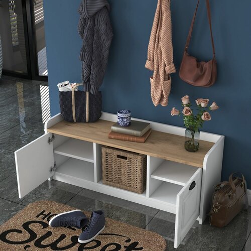 Cuier de perete cu dulap de pantofi Polo White and Walnut