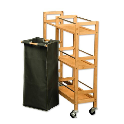 Kesper 24857 Regał na kółkach z koszem na butelki, bambus, 78 x 20 x 68 cm