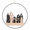 Závěsná LED dekorace Domečky v kruhu černá, pr. 28cm