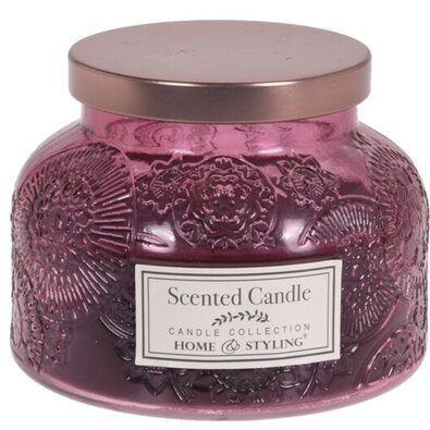 Lumânare în sticlă Oriental shapes, roșu, 13 x 9 cm