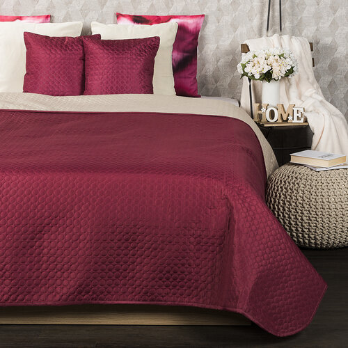 4Home Tagesdecke Doubleface in Weinrot/Beige, 220 x 240 cm, 2x 40 x 40 cm