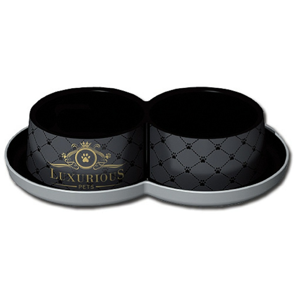 Moderna Dvojmiska pre mačky Trendy Luxurious čierna, 2x 0,35 l