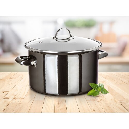 Banquet Hrniec smaltovaný METALLIC Black 26 cm, 6 l, s pokrievkou