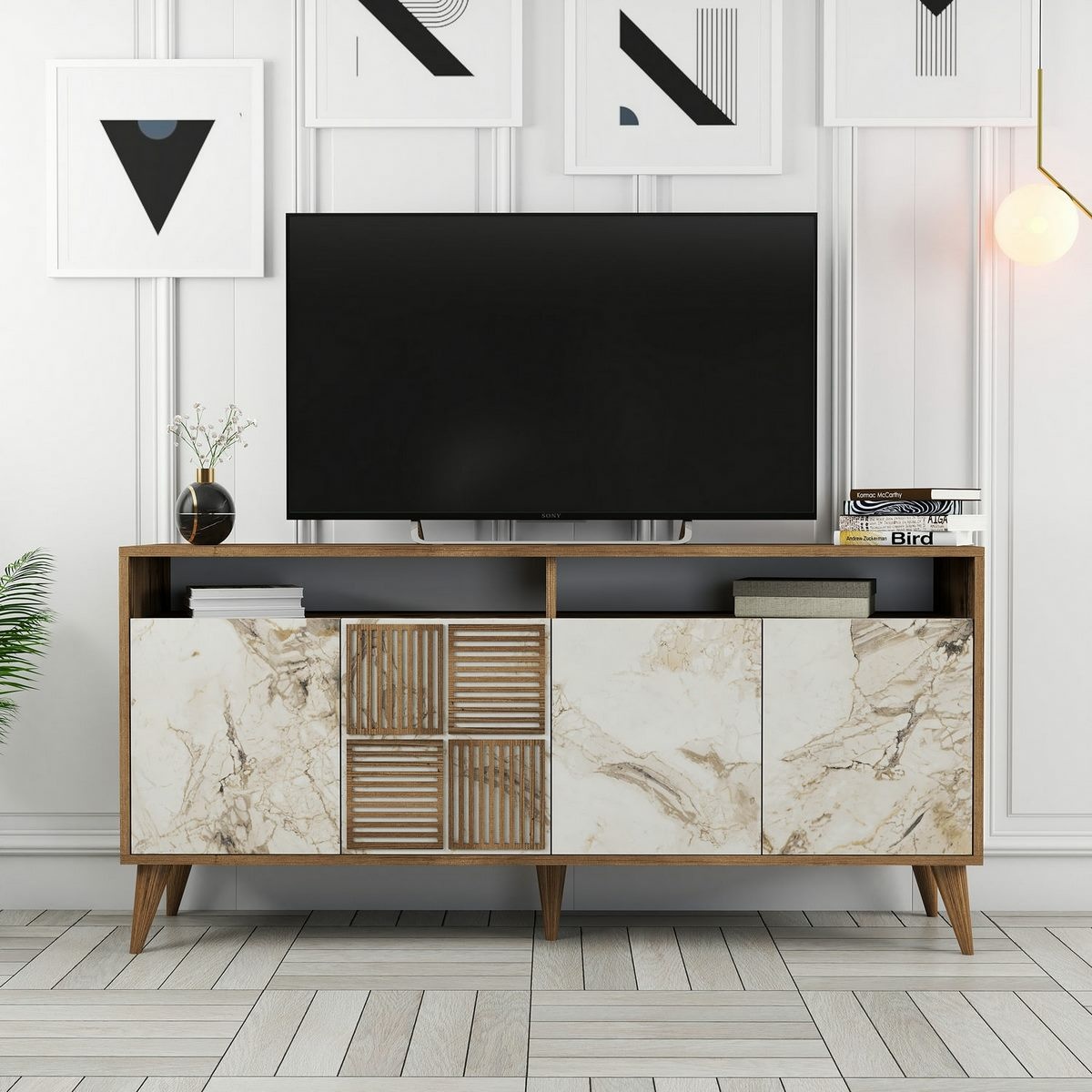 Skrinka Milan Walnut and White Marblemramoru
