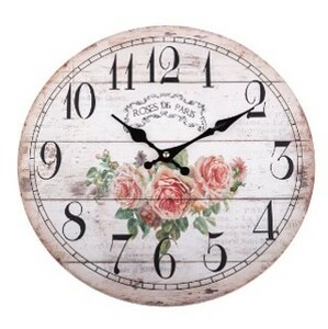 Zegar ścienny Paris roses, śr. 34 cm, drewno