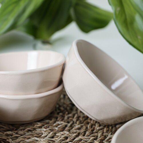 6 darab Facetta 12 cm-es kőagyag tálkészlet, bézsszínű