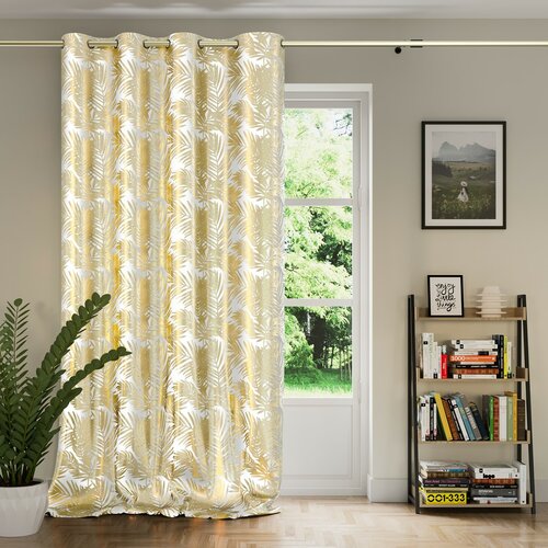 Restilo Záves Velvet Golden Leaves biela, 140 x 245 cm