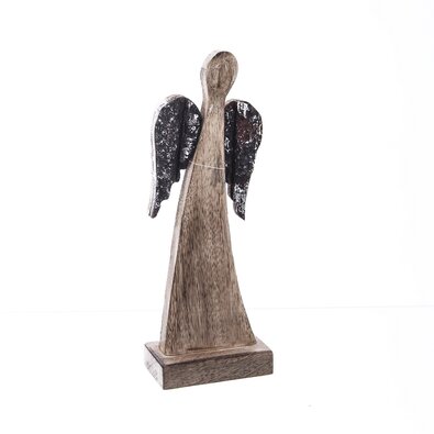 InDecor Angel iz mangovega lesa s krilom iz lubja,11 x 6 x 32 cm