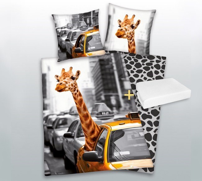 Výhodná sada: povlečení Žirafa v taxíku + prostěradlo