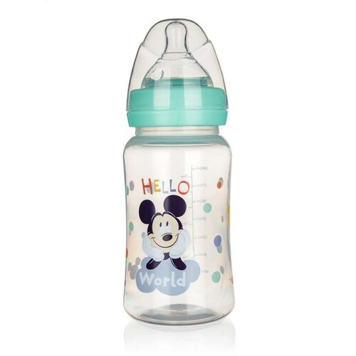 Sticlă de plastic cu suzetă din silicon MICKEY, 240 ml