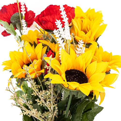 Sztuczny bukiet z kwiatów polnych, słonecznika i maków, 33 x 84 x 18 cm