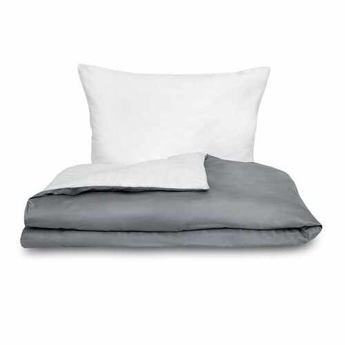 Lenjerie de pat 1 pers, Luxury Collection din satin, alb/gri, 140 x 220 cm, 70 x 90 cm
