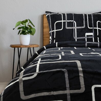 B.E.S. Petrovice Bettwäsche Mikroflanell Quadrate schwarz-weiß, 140 x 200 cm, 70 x 90 cm