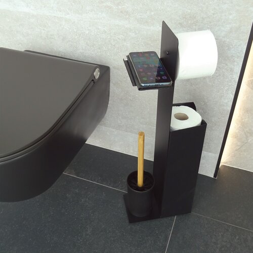 Suport pentru hârtie igienică cu perie șisuport Spirella Yoni 67 x 22 x 12 cm, negru