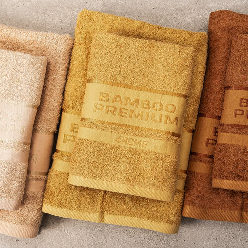 4Home Komplet Bamboo Premium kopalna brisača inbrisača svetlo rjava, 70 x 140 cm, 50 x 100 cm