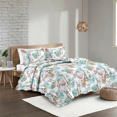 Prevleka za posteljo Eifflov stolp cvetje, 230 x 250 cm, 2 ks 50 x 70 cm