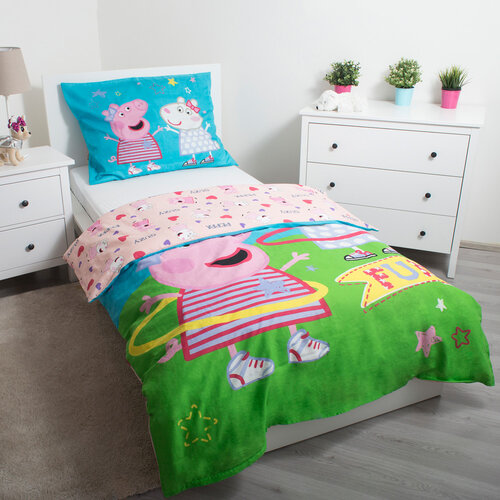 Lenjerie de pat Jerry Fabrics Peppa Pig 031, de copii, din bumbac, 140 x 200 cm, 70 x 90 cm