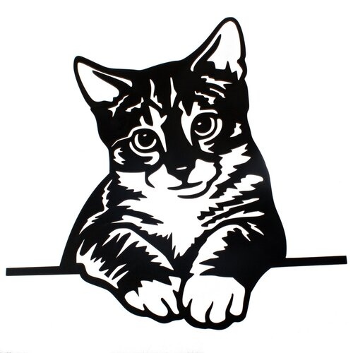 Geschnitzte Wanddekoration aus Holz: Hauskatze, 35 x 35 cm
