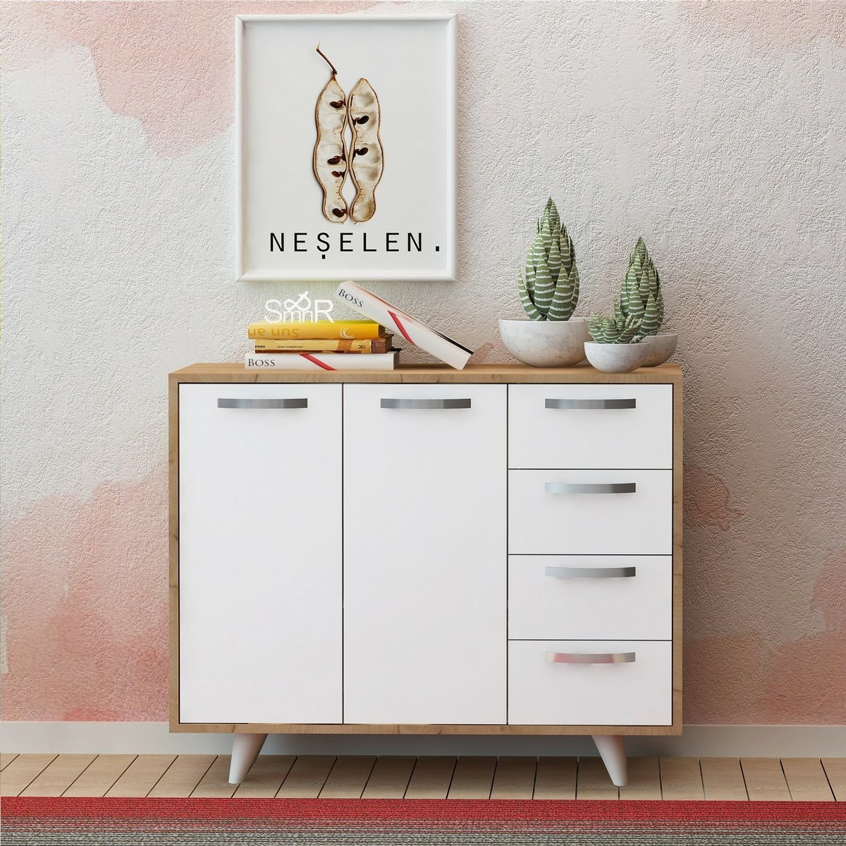 Waga dubová a biela skrinka