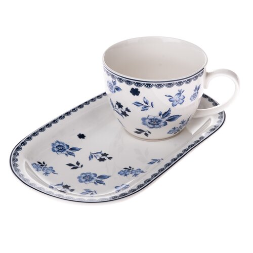 Floral porcelán bögre tálcával, 365 ml