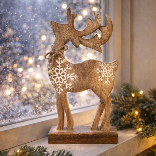 4Home Dekoration aus Mangoholz „Snowflake Deer“, 33 cm
