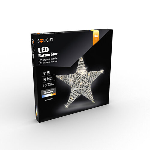 Solight LED ratanová hvězda, 40x LED, 2x AA, 40 cm