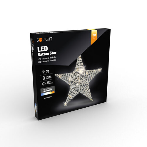 Solight LED rattan csillag, 40 db LED, 2 db AA elem, 40 cm