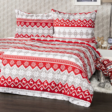 4home Vianočné bavlnené obliečky Red Nordic, 140 x 200 cm, 70 x 90 cm