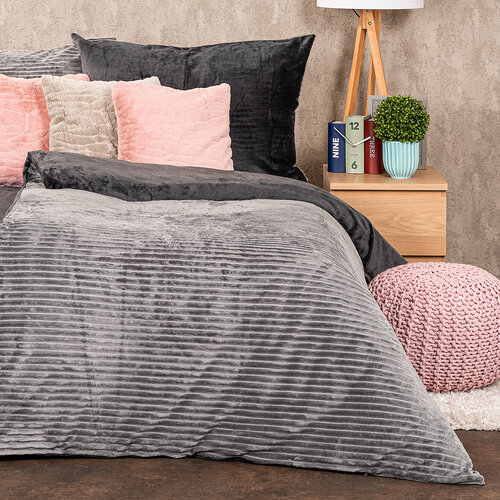 4Home Bettwäsche Mikroflanell Stripe grau, 140 x 200 cm, 70 x 90 cm