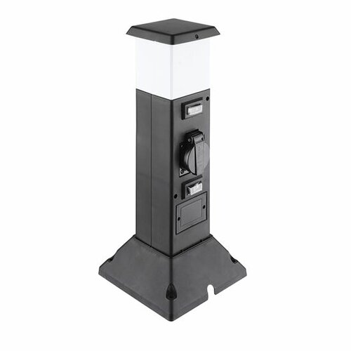Solight PG05 Záhradný stĺpik IP44 s LED osvetlením, plast, 2 zásuvky, hranol, čierna
