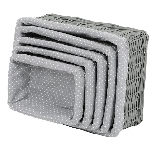 Weidenkörben-Set mit Stoff Grauer Punkt, 5 Stück, 5 Größen, 48 x 18 x 37 cm