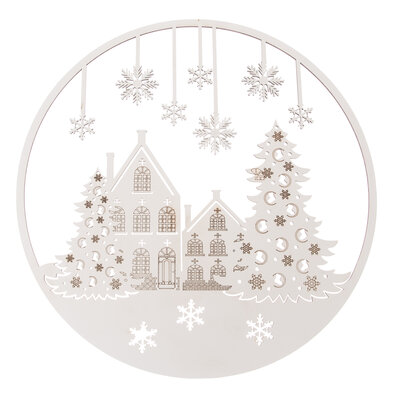 Drevená vianočná dekorácia na stenu Snehovévločky, 37 cm