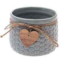 Ceramiczna osłonka na doniczkę Heart, szary, 12,5 x 9,5 x 9 cm