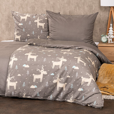 Lenjerie de pat din flanel 4Home Happy reindeer, 160 x 200 cm, 70 x 80 cm