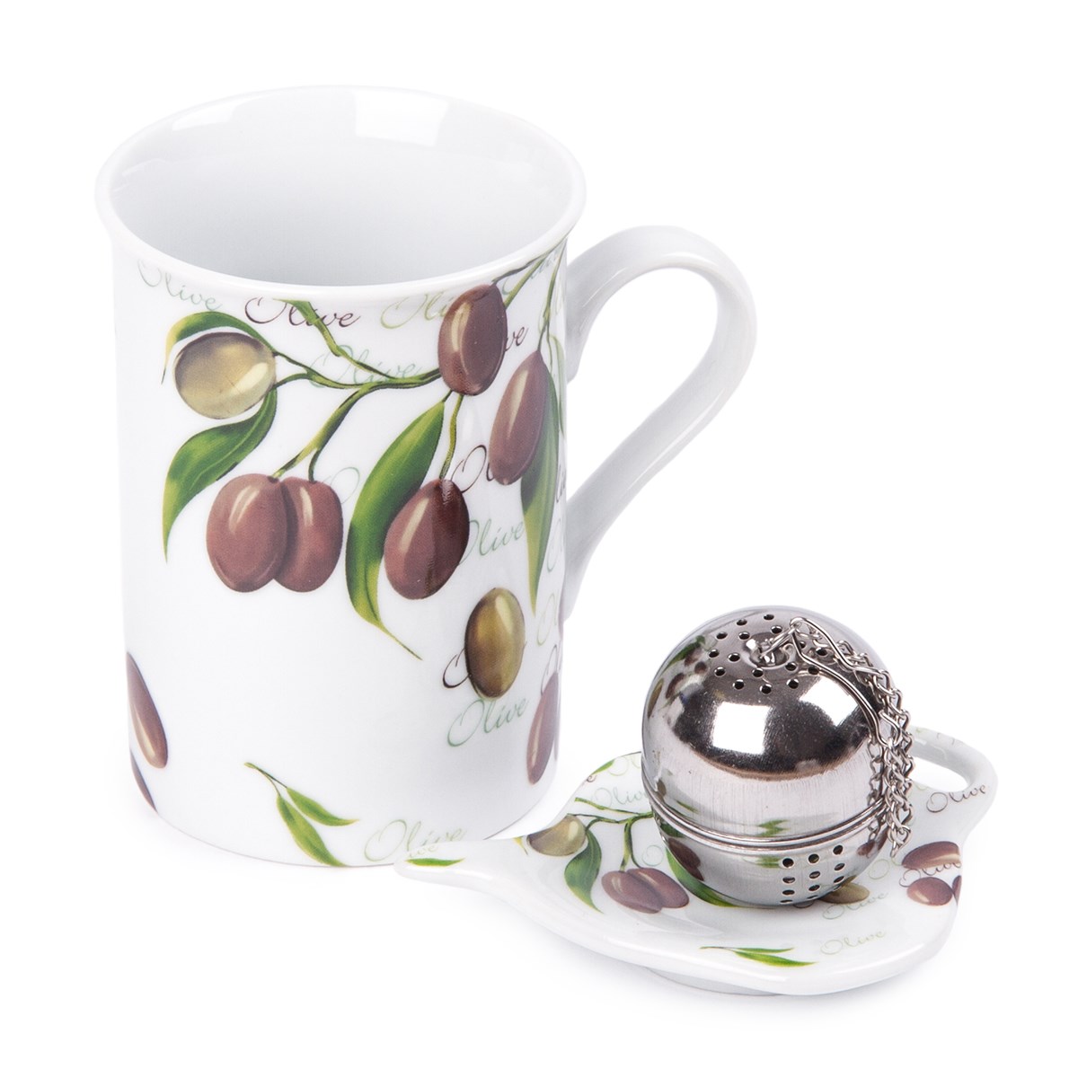 Sada hrnčeka 250 ml, čajítka a tanierika Olive