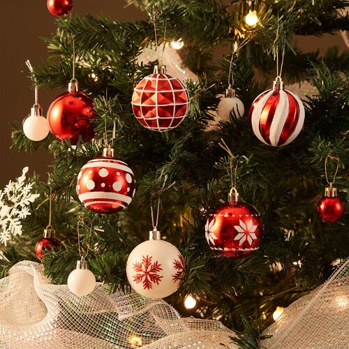 4Home Zestaw ozdób świątecznych Merry&Bright, 42 szt., czerwono-biały