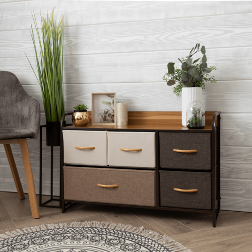 Komoda s látkovými zásuvkami HAZEL TYPE 4, hnedá