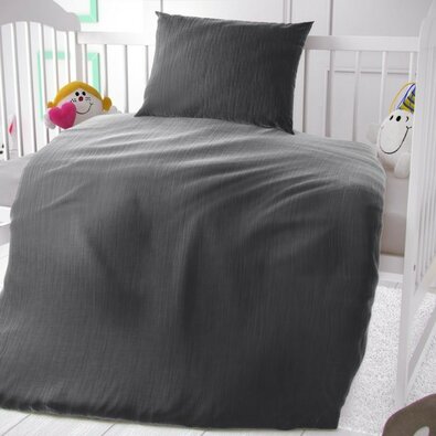 Kvalitex Kinderbettwäsche aus Musselin, dunkelgrau, 90 x 135 cm, 45 x 60 cm