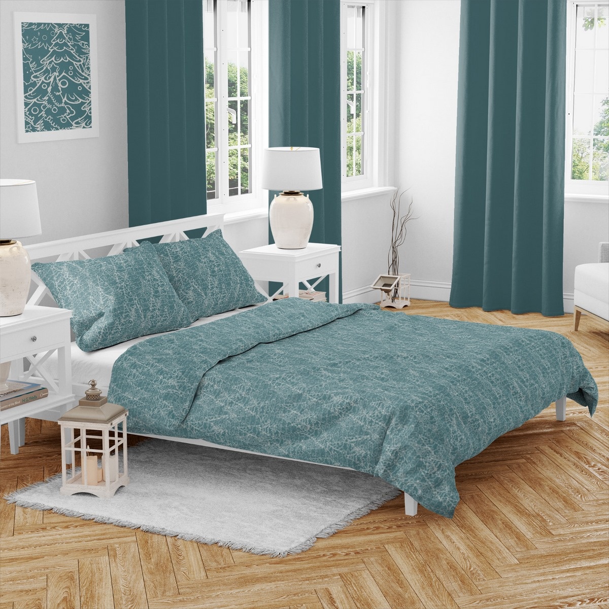 Świąteczna pościel bawełniana Zimowy las, 140 x 200 cm, 70 x 90 cm