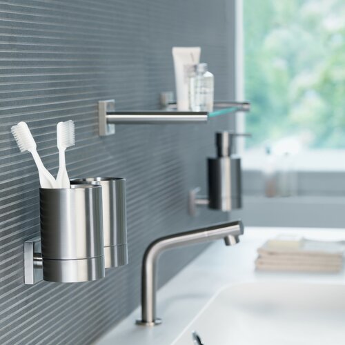 Spirella Szklana półka ścienna Nyo 40 cm, szczotkowana stal nierdzewna