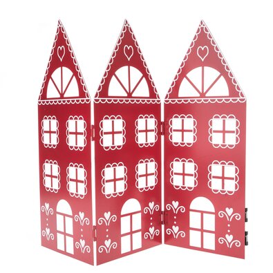 Świąteczna metalowa dekoracja Three housesczerwona, 68 x 39 x 2,5 cm