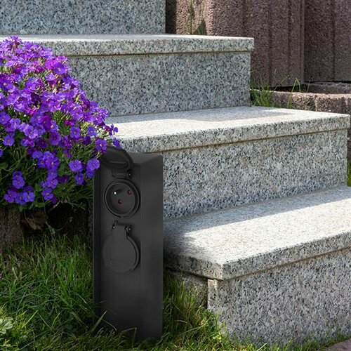 Solight PG04 Zahradní sloupek IP44, plast, 2 zásuvky, hranol, černá