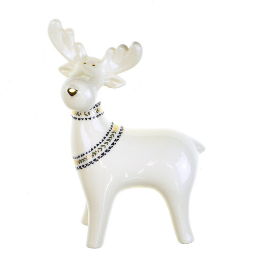 Renifer ceramiczny ze złotymi dodatkami, 11,8 x 6 x 15,5 cm