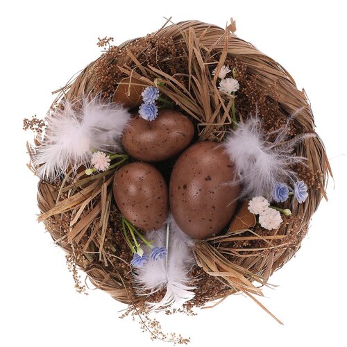 Dekoracje wielkanocne Jajka w gniazdku, brązowe,15 x 15 x 8 cm