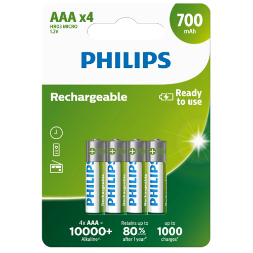 Philips AAA 1,2 V újratölthető elem, 4 db